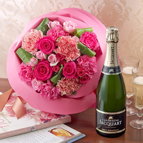 〈日比谷花壇〉シャンパンとバラの花束ペタロ・ローザ「ローズピンク」