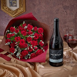 【日比谷花壇】赤ワインとバラの花束「ファンファール」