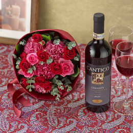 【日比谷花壇】赤ワインとバラの花束「ローズルージュ」